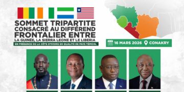 Regional leaders Joseph Boakai, Mamadi Doumbouya and Julius Maada Bio ahead of the Conakry summit on the Liberia–Guinea border dispute.
