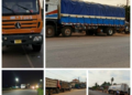 Trucks improperly parked along roadside in Gbarnga creating traffic hazard