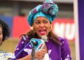 Liberian lawyer and politician Charlyne Brumskine speaking at International Women’s Day celebration in Paynesville.