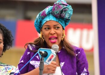 Liberian lawyer and politician Charlyne Brumskine speaking at International Women’s Day celebration in Paynesville.
