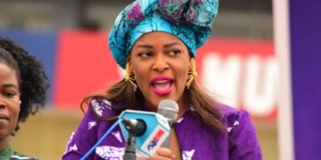 Liberian lawyer and politician Charlyne Brumskine speaking at International Women’s Day celebration in Paynesville.