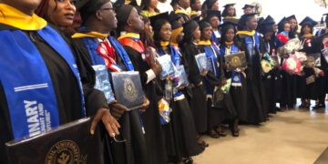 Graduates of Censil University’s Class of 2026 celebrate during the institution’s sixth commencement convocation in Paynesville.