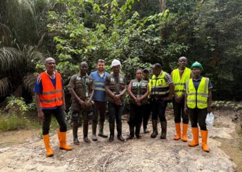 BMMC and EPA officials inspect Marvoe Creek fish kill site Liberia