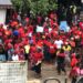 Market women protesting outside the Maryland County administration building in Harper over Liberia Marketing Association fee increases.