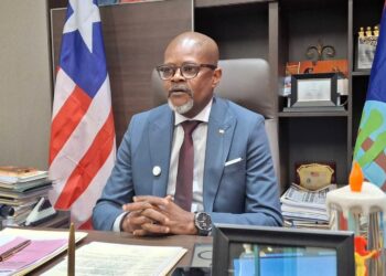 Montserrado County Senator Abraham Darius Dillon speaking at a press conference about the drug rehabilitation center he founded in Monrovia.