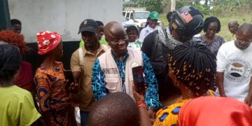 Liberia Agriculture Minister Alexander Nuetah meets farmers during a county tour in Grand Bassa.