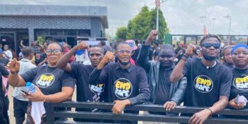 Youth protesters wearing End Rape Campaign shirts during a demonstration in Monrovia against gender-based violence.