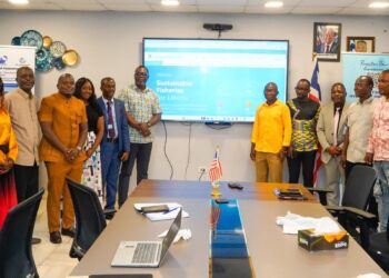 Officials of the National Fisheries and Aquaculture Authority during the launch of the redesigned NaFAA website in Monrovia.