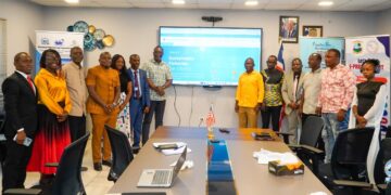 Officials of the National Fisheries and Aquaculture Authority during the launch of the redesigned NaFAA website in Monrovia.
