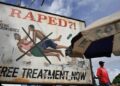 Public awareness billboard in Monrovia highlighting rape prevention referenced in a fact check about rape statistics in Liberia.