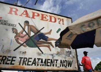 Public awareness billboard in Monrovia highlighting rape prevention referenced in a fact check about rape statistics in Liberia.