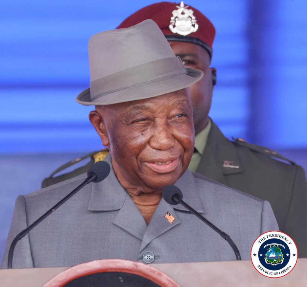 President Joseph Boakai speaking at PMCS contract signing ceremony