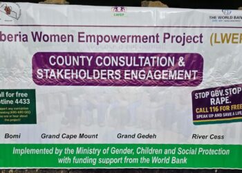 Liberia Women Empowerment Project banner during county consultation in Bomi