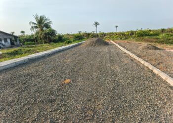 Road construction project in Margibi County showing reduced width