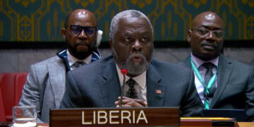 Liberia’s UN ambassador speaking at international meeting