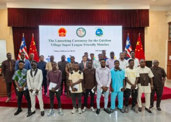 Liberia youth football delegation at China embassy send-off ceremony
