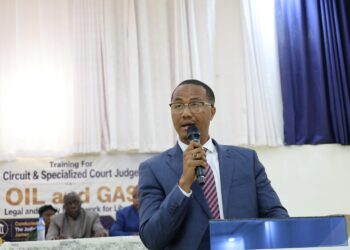 NOCAL CEO Fabian Lai addressing judges at oil and gas training in Ganta