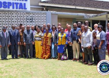 President Boakai with officials at JFK Medical Center launching ear and hearing healthcare project in Liberia