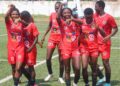 Shaita Angels players celebrate during Liberia Women’s League title race against Determine Girls