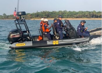 Maritime patrol team conducting surveillance operation in Liberian waters to combat illegal fishing