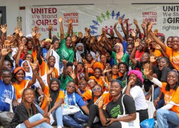 Participants at the 2026 Africa Girls Summit in Yamoussoukro celebrating youth leadership and girls’ empowerment