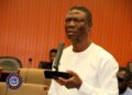 Liberian lawmaker Yekeh Kolubah speaking during a legislative session at the Capitol