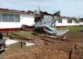 Damaged school building in Bong County after heavy rainstorm tore off roof and destroyed structures