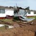 Damaged school building in Bong County after heavy rainstorm tore off roof and destroyed structures