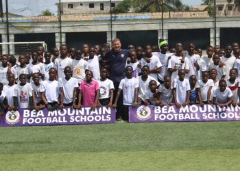 Young footballers gathered for Bea Mountain Football School scouting program in Monrovia