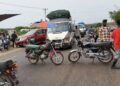 Motorcyclists and vehicles blocked along Kakata highway during protest over killing of commercial rider