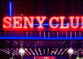 Exterior of Seny Club in Monrovia illuminated at night ahead of its announced closure