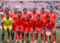 Liberia’s Lone Star national football team poses before an international match ahead of the 2027 AFCON qualifying campaign.