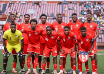 Liberia’s Lone Star national football team poses before an international match ahead of the 2027 AFCON qualifying campaign.