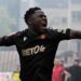 Liberian forward Emmanuel Sieh celebrating after helping Čelik Zenica secure promotion in Bosnia