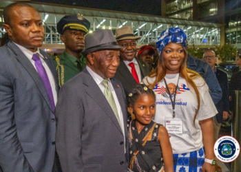 President Boakai with Liberian diaspora members in California
