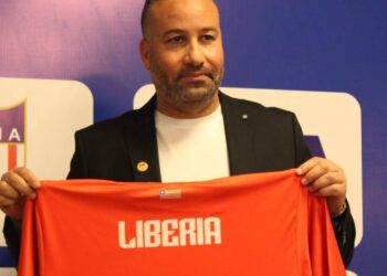 New Liberia Lone Star head coach Mohammed Adil Erradi speaks during his official unveiling in Monrovia.