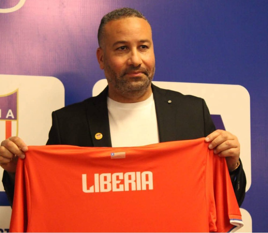 New Liberia Lone Star head coach Mohammed Adil Erradi speaks during his official unveiling in Monrovia.