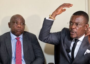 Lawyers representing former Finance Minister Samuel Tweah address journalists during a press briefing on the Supreme Court petition challenging a jury investigation.