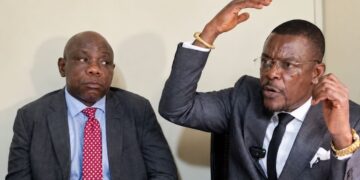 Lawyers representing former Finance Minister Samuel Tweah address journalists during a press briefing on the Supreme Court petition challenging a jury investigation.