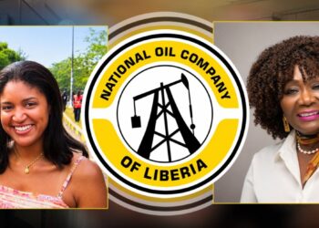 A graphic featuring former NOCAL executives and the National Oil Company of Liberia logo amid controversy over a $764,762 court payout.