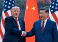 Chinese President Xi Jinping shakes hands with U.S. President Donald Trump during summit talks in Beijing
