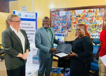 Officials from the United Nations, Sweden and the Liberia National Bar Association during a donation ceremony supporting Liberia’s transitional justice efforts.