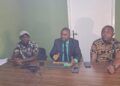 Civil society representatives speak at press conference accusing GVL of forest destruction in Liberia