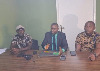 Civil society representatives speak at press conference accusing GVL of forest destruction in Liberia