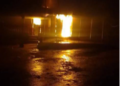 A house engulfed in flames during a deadly midnight fire in Gbarnga, Bong County