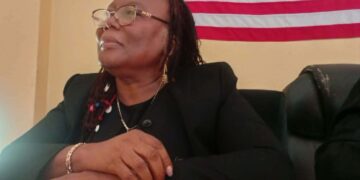 Associate Justice Cianeh Clinton-Johnson speaks during the opening of the Ninth Judicial Circuit Court term in Gbarnga, Bong County