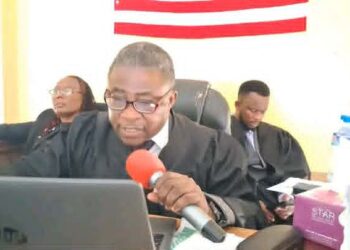 Judge Joe Barkon addresses the opening of the Ninth Judicial Circuit Court term in Bong County while calling for judicial reforms in Liberia