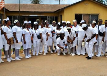 Nurses and healthcare workers celebrating International Nurses Day in Pleebo City, Maryland County