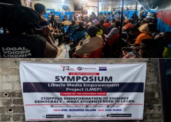 Participants attending a Local Voices Liberia fact-checking symposium on misinformation and democracy