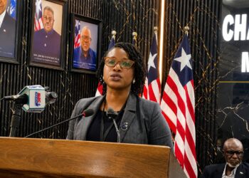 NPHIL Interim Director General Sia Wata Camanor addresses a press briefing in Monrovia on Liberia’s disease surveillance and Ebola preparedness efforts.